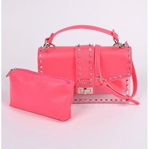 Studded Handbag with Pouch (Pink)